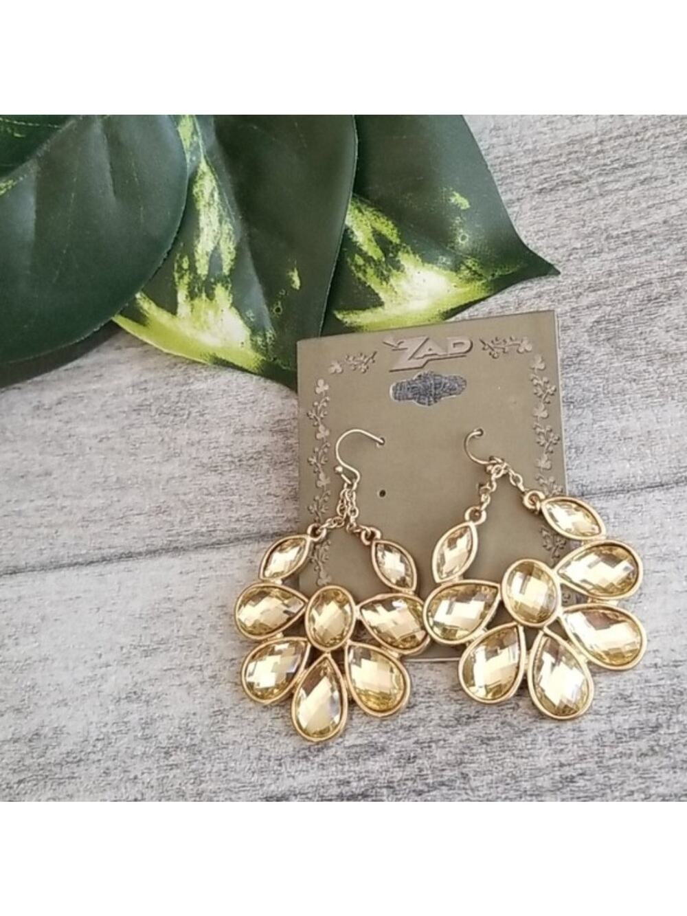ZAD gold rhinestone dangle drop earrings NEW